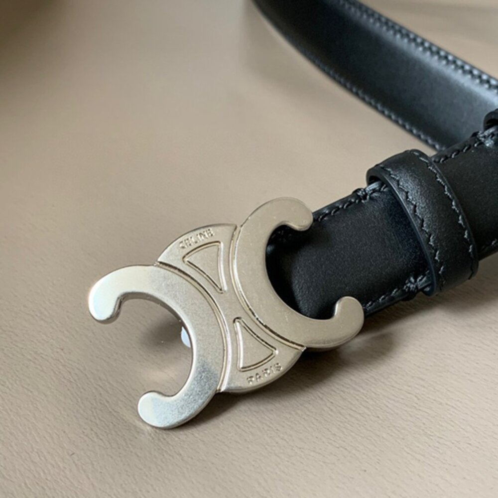 Celine Triomphe Black Belt with Silver Logo Buckle - Picture 2 of 6